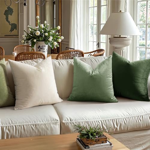 MIULEE Velvet Throw Pillow Covers 16x16 Inch, Pack of 2 - Moss Green, Soft Solid Decorative Pillow Covers Cushion Cases Modern Luxury Home Decor for Spring Couch Sofa Bedroom Livingroom - Image 2