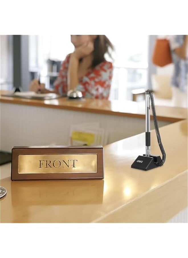 Generic 3pcs Secure Counter Pens with Adhesive Chain Desktop Gel Ink Pen Security Pen Holder Stand Type Spring Joint Pen for Reception Desk  - Image 2
