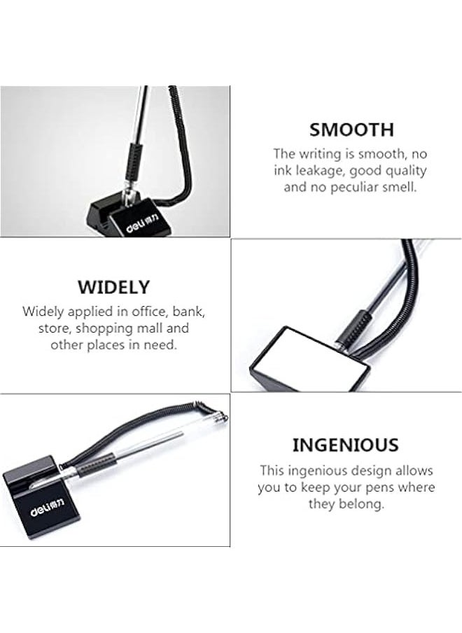 Generic 3pcs Secure Counter Pens with Adhesive Chain Desktop Gel Ink Pen Security Pen Holder Stand Type Spring Joint Pen for Reception Desk  - Image 3