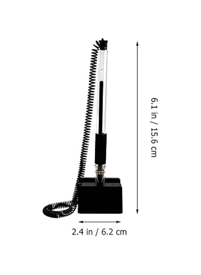 Generic 3pcs Secure Counter Pens with Adhesive Chain Desktop Gel Ink Pen Security Pen Holder Stand Type Spring Joint Pen for Reception Desk  - Image 4