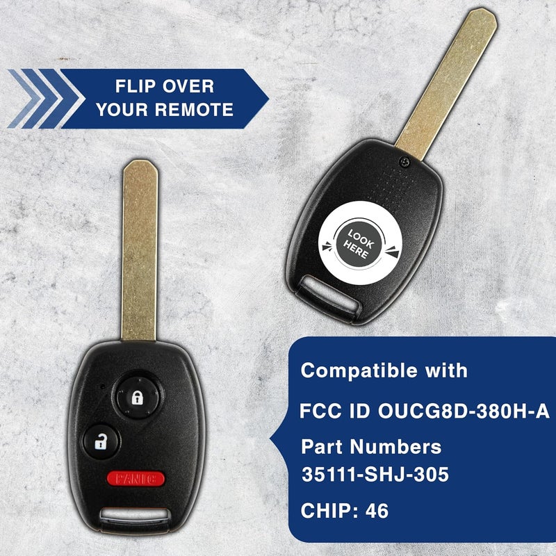 KeylessOption Keyless Entry Remote Control Uncut Car Ignition Chip Key Fob Replacement for OUCG8D-380H-A - Image 3