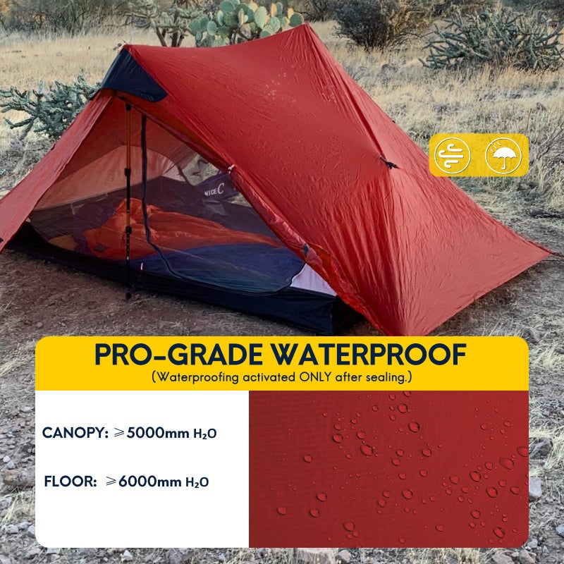 MIER LANSHAN Ultralight Tent 3-Season Waterproof Backpacking Tent for 2 Person Camping, Climbing, Hiking, Travelling, Mountaineering, 2-Person, Red - Image 2