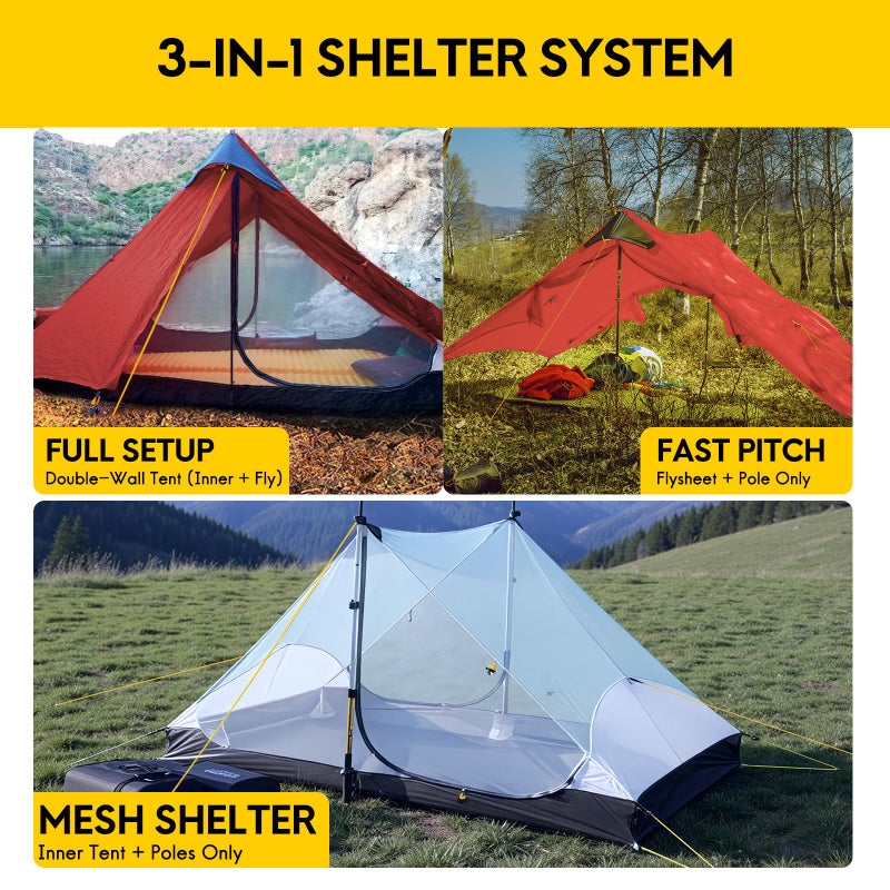 MIER LANSHAN Ultralight Tent 3-Season Waterproof Backpacking Tent for 2 Person Camping, Climbing, Hiking, Travelling, Mountaineering, 2-Person, Red - Image 4