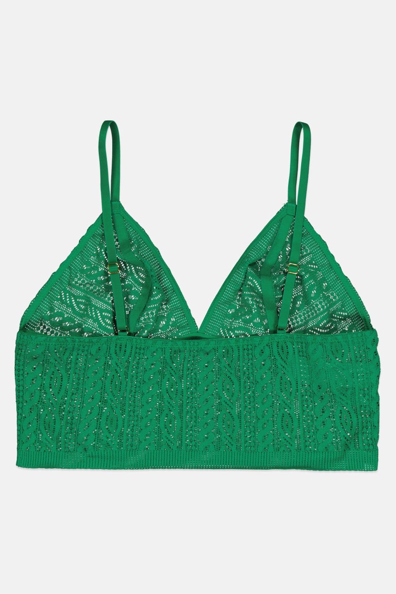 Aerie Women Non Padded Textured Bra, Green - Image 2