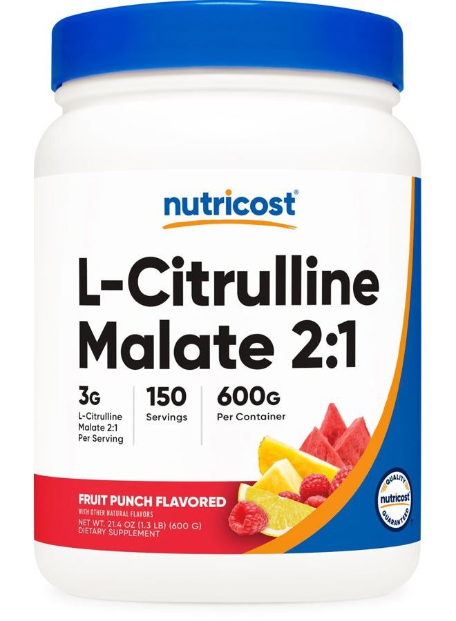 Nutricost مالات L-سيترولين 2:1 (600 جرام) بنكهة فواكه - دعم التمرين، أداء العضلات، معزز أكسيد النيتريك - مسحوق مكملات اللياقة البدنية، 75 حصة - Image 1