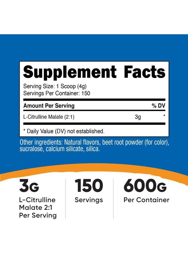 Nutricost مالات L-سيترولين 2:1 (600 جرام) بنكهة فواكه - دعم التمرين، أداء العضلات، معزز أكسيد النيتريك - مسحوق مكملات اللياقة البدنية، 75 حصة - Image 2