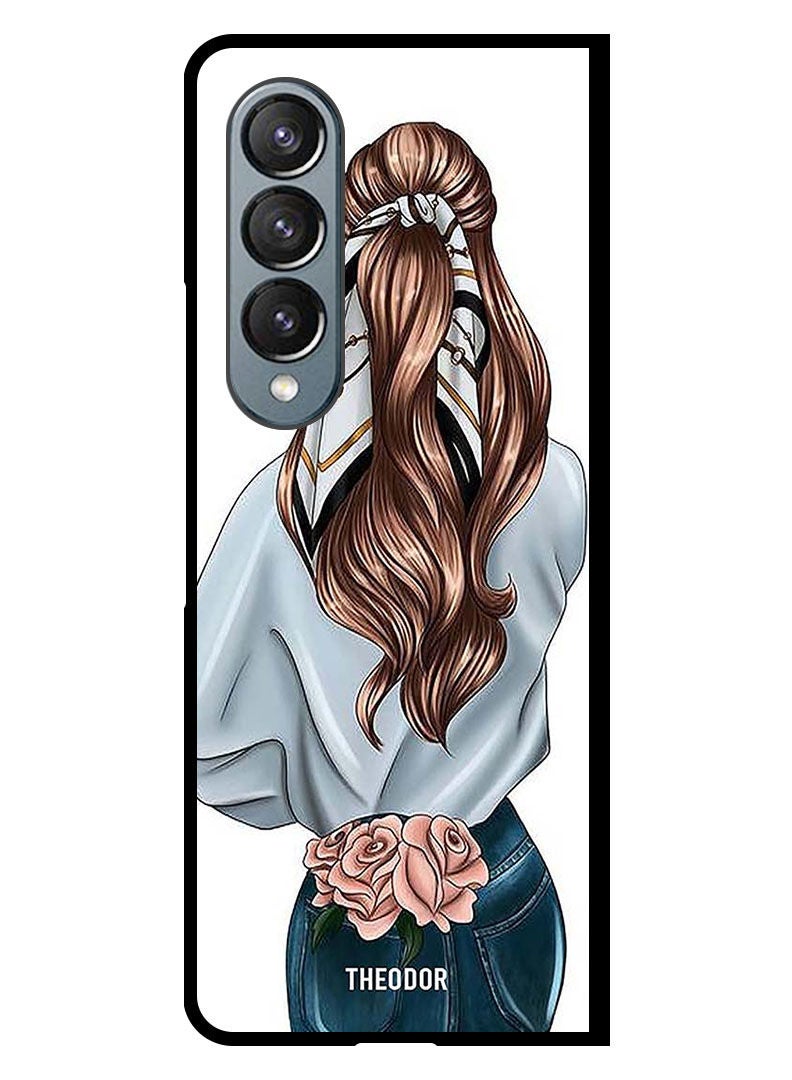 Theodor غطاء حماية لجهاز سامسونج جالكسي فولد 4 وردي روز للبنات - Image 1