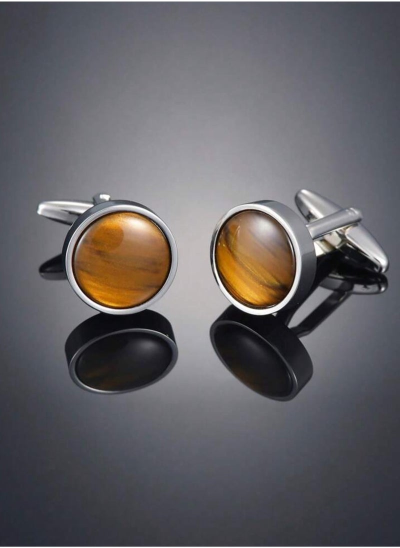 JewelleryClub Luxury & Elegant Tiger Eye Stone Cufflinks For Men  - Image 1