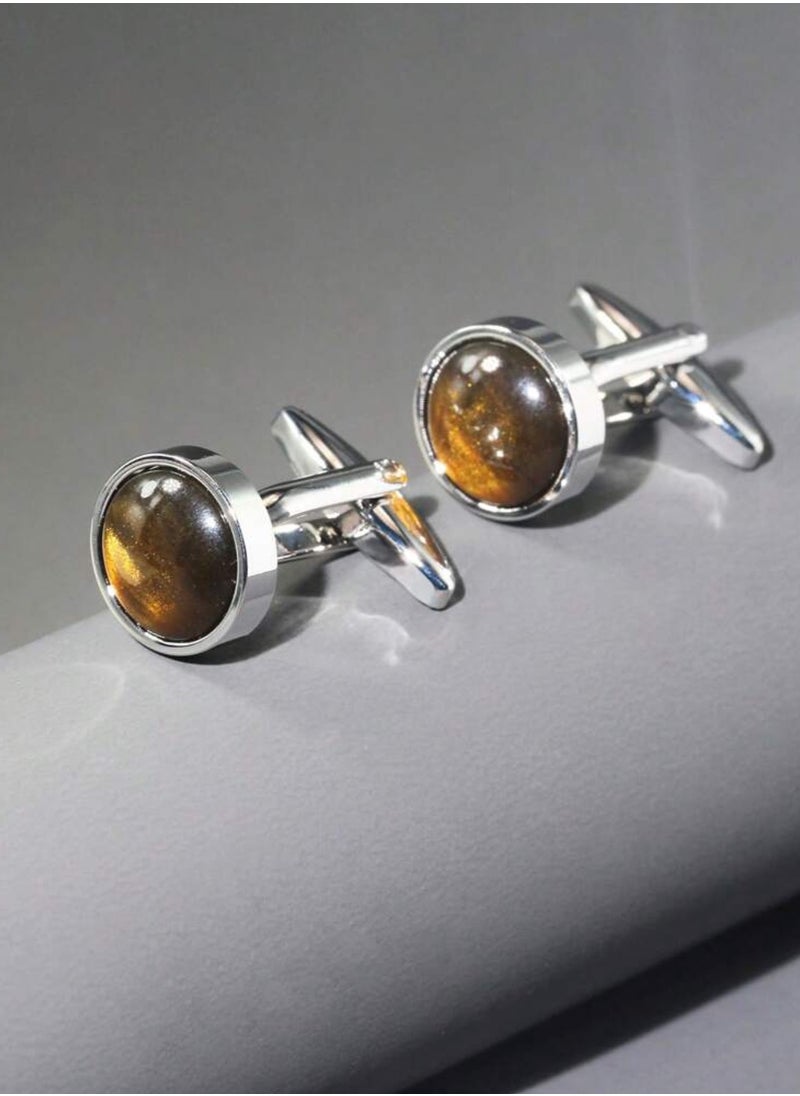 JewelleryClub Luxury & Elegant Tiger Eye Stone Cufflinks For Men  - Image 2