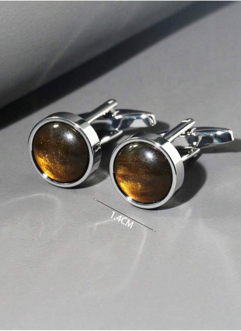 JewelleryClub Luxury & Elegant Tiger Eye Stone Cufflinks For Men  - Image 3