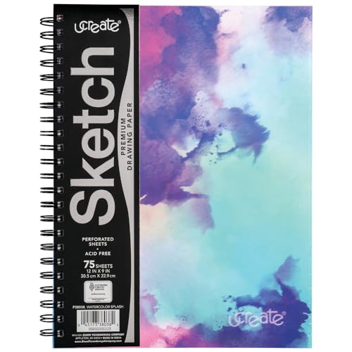 UCreate Fashion Poly Sketch Book, Watercolor Splash, 9" x 12", 1 Count - Image 1