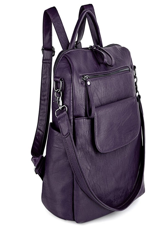 UTO Women Backpack Purse 3 ways PU Washed Leather Ladies Rucksack Shoulder Bag C Purple - Image 5