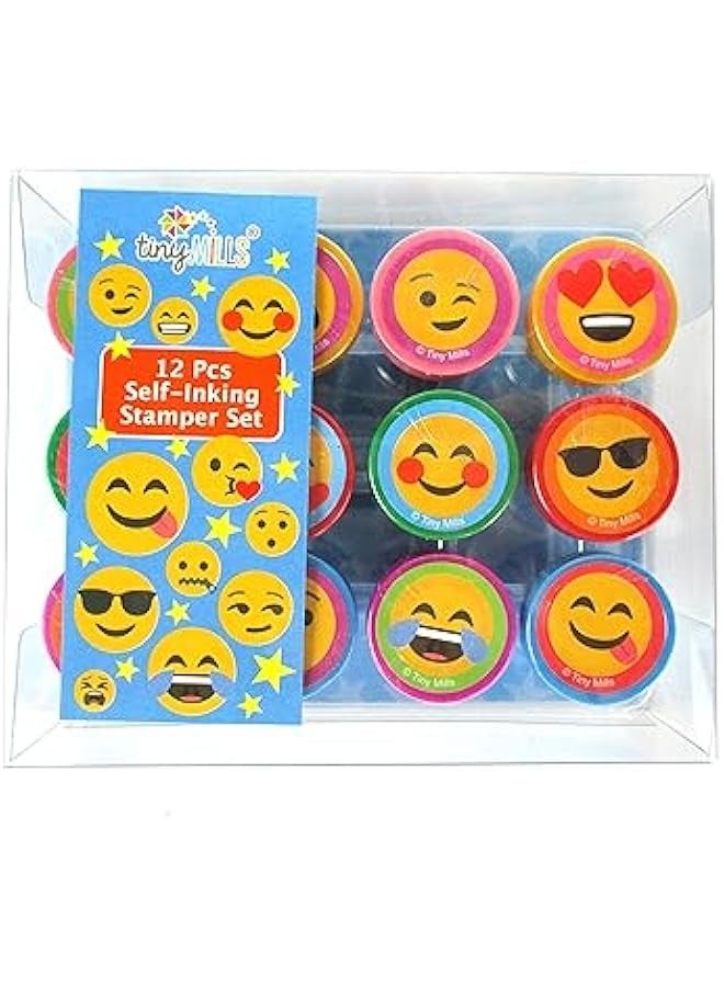 12 Pieces Kids Emoji Stamp Set - Fun Self-Inking Emoticon Stamps for Parties and Gifts - Image 2