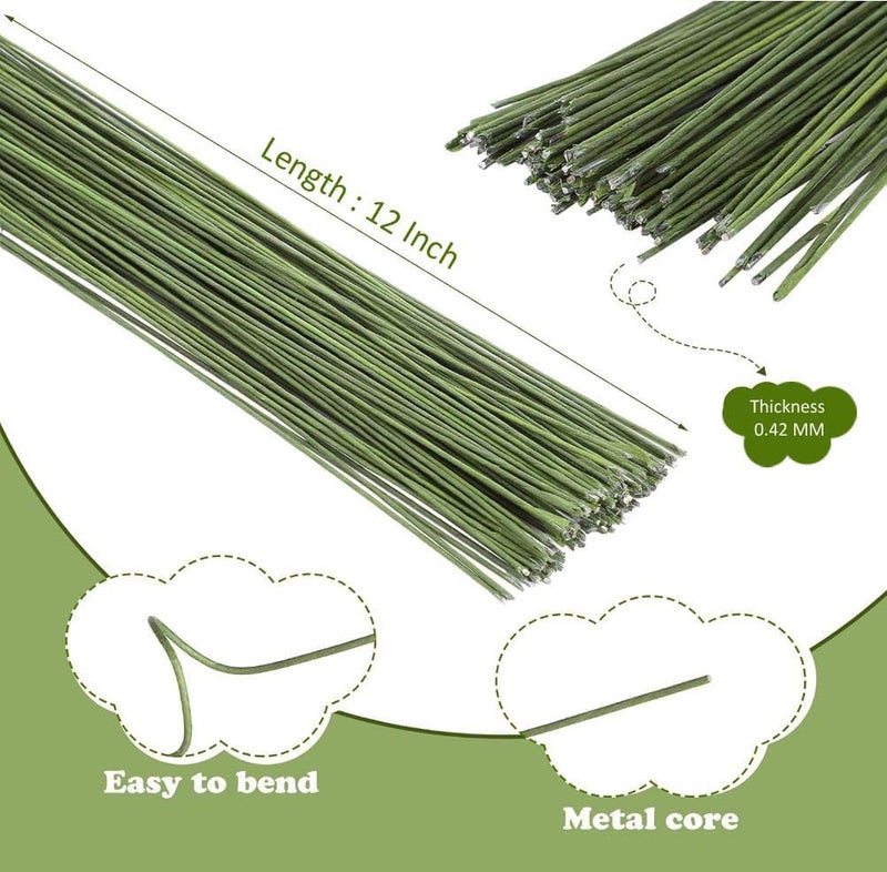 3A Featuretail 12 Inch Dark Green Floral Stem Wire Crafting Floral Paper Wrapped Wire for Artificial Flowers Making, Plant Stub Stem, DIY Flower Arrangement (50 Piece, Green Floral Wire) - Image 4