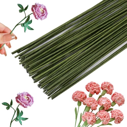 3A Featuretail 12 Inch Dark Green Floral Stem Wire Crafting Floral Paper Wrapped Wire for Artificial Flowers Making, Plant Stub Stem, DIY Flower Arrangement (50 Piece, Green Floral Wire) - Image 2