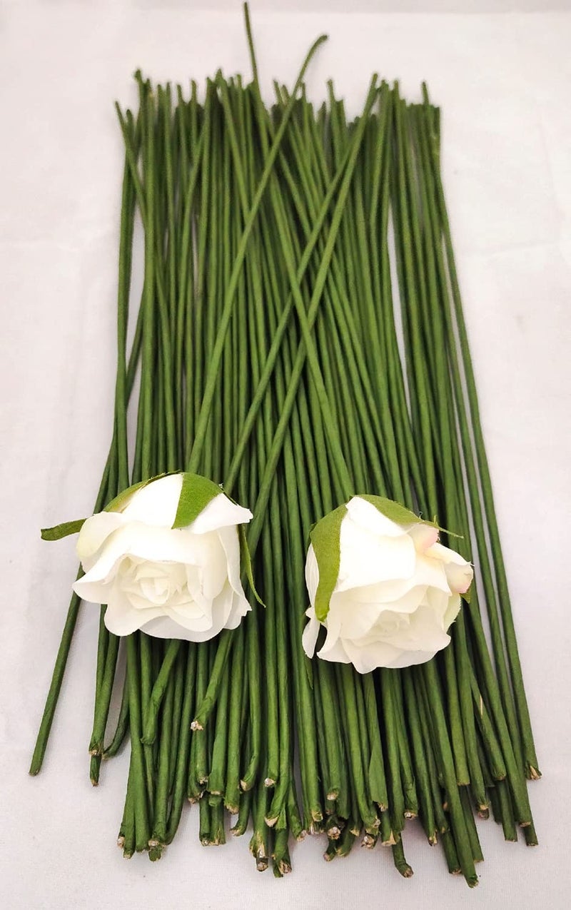 3A Featuretail 12 Inch Dark Green Floral Stem Wire Crafting Floral Paper Wrapped Wire for Artificial Flowers Making, Plant Stub Stem, DIY Flower Arrangement (50 Piece, Green Floral Wire) - Image 1