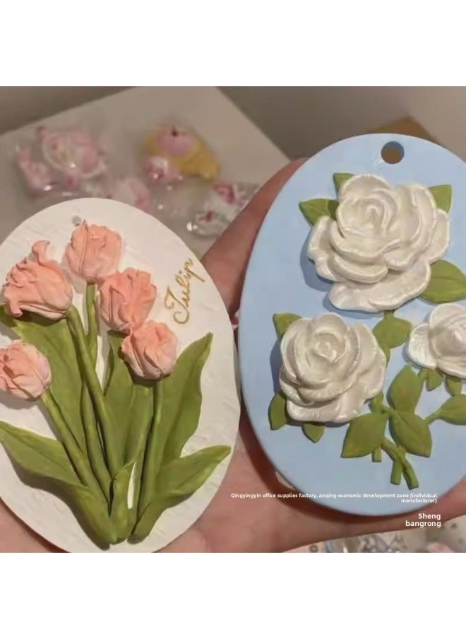 Listing Diy2024 Gypsum Doll Colored Graffiti Flower Card Stall Stone Graffiti Gypsum Doll Toy-Color:4 Types Of Tulip Series + Ribbon + Drawings [white Embryo Without Paint]  - Image 3
