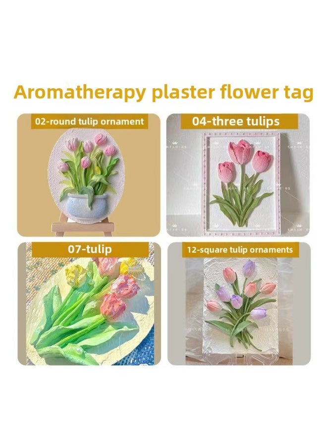 Listing Diy2024 Gypsum Doll Colored Graffiti Flower Card Stall Stone Graffiti Gypsum Doll Toy-Color:4 Types Of Tulip Series + Ribbon + Drawings [white Embryo Without Paint]  - Image 1