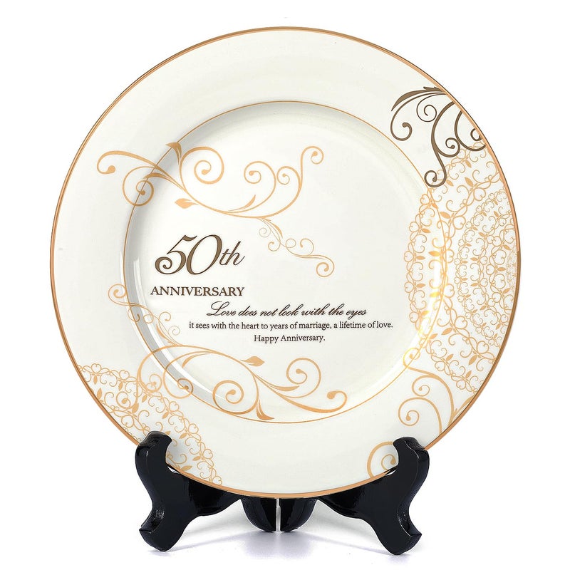 Urllinz 50th Anniversary Wedding Gifts for Couples Parents  50 Year Marriage Plate with 24k Gold Foil Golden Keepsake Gift Ceramic 9 inch