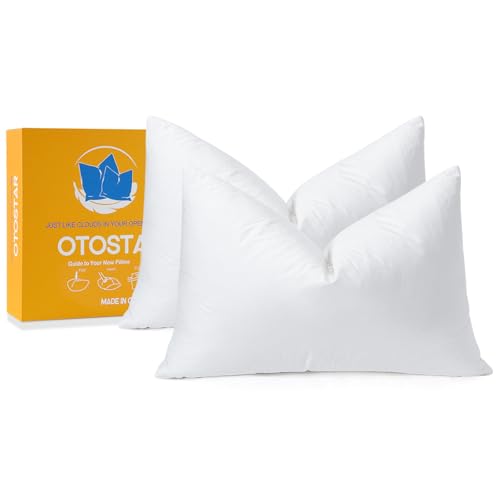 OTOSTAR Pack of 2 Down and Feather Throw Pillow Inserts, 12 x 20 Soft Fluffy Pillow Inserts with 100% Cotton Cover Decorative Pillows for Sofa Couch Bed-White - Image 1
