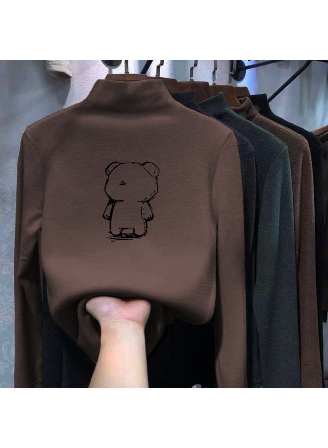 Boys And Girls Half Turtleneck German Velvet Bottoming Shirt Autumn And Winter New Warm Baby Cartoon Printed Long-sleeved T-shirt