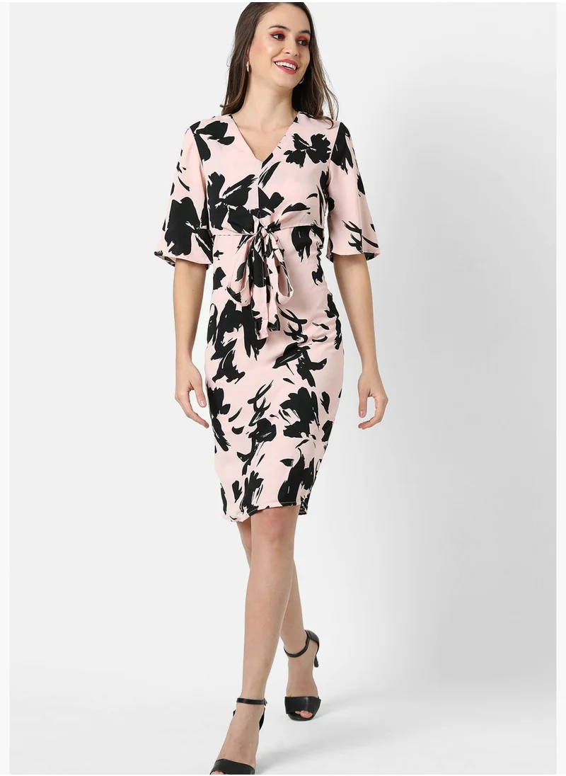 Campus Sutra Printed dress with tie waist