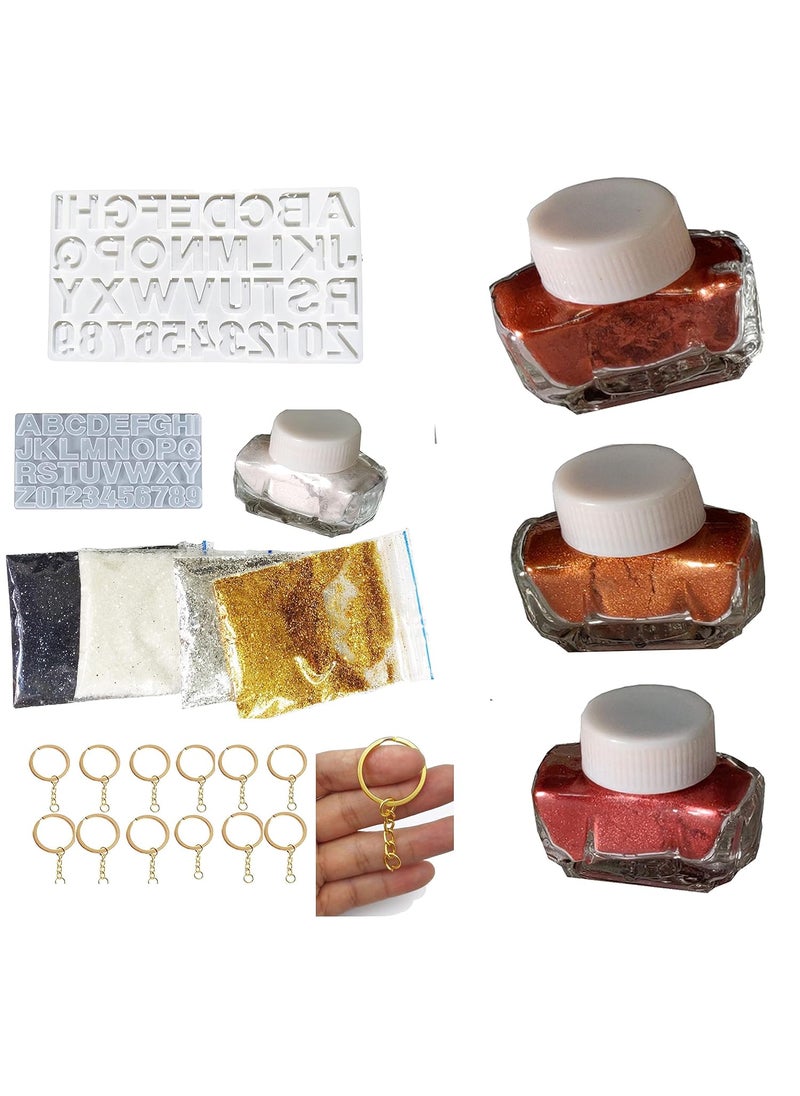 Snoogg - SNOOGG Alphabet Resin Casting Mold, Letter and Numbers DIY Key Chain, Pendant, Jewelry Making Molds for Resin. with Built in Hole Enabler with Keychain and 4 Metalic Pigment and 4 Glitter - Image 1