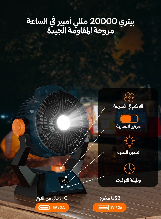 FlashFish مروحة صندوقية X60 تعمل بالطاقة الشمسية مع بطارية مدمجة سعة 15600 مللي أمبير ومزودة بمصباح LED، مروحة طاولة - Image 4
