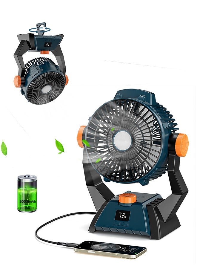 FlashFish مروحة صندوقية X60 تعمل بالطاقة الشمسية مع بطارية مدمجة سعة 15600 مللي أمبير ومزودة بمصباح LED، مروحة طاولة - Image 1