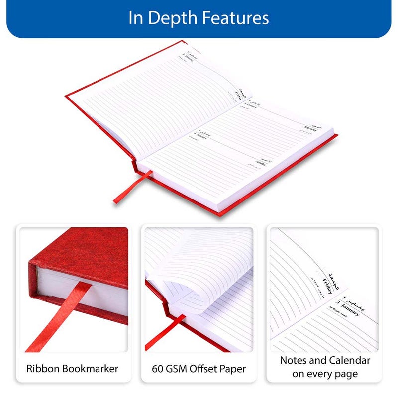 FIS 2026 Diary, A5 Size 148x210mm, 1 Side Padded Vinyl Cover, 1 Day a Page with Saturday & Sunday Combined, Arabic/English, 60gsm White Paper, Red Cover-FSDI92AEN26RE - Image 5