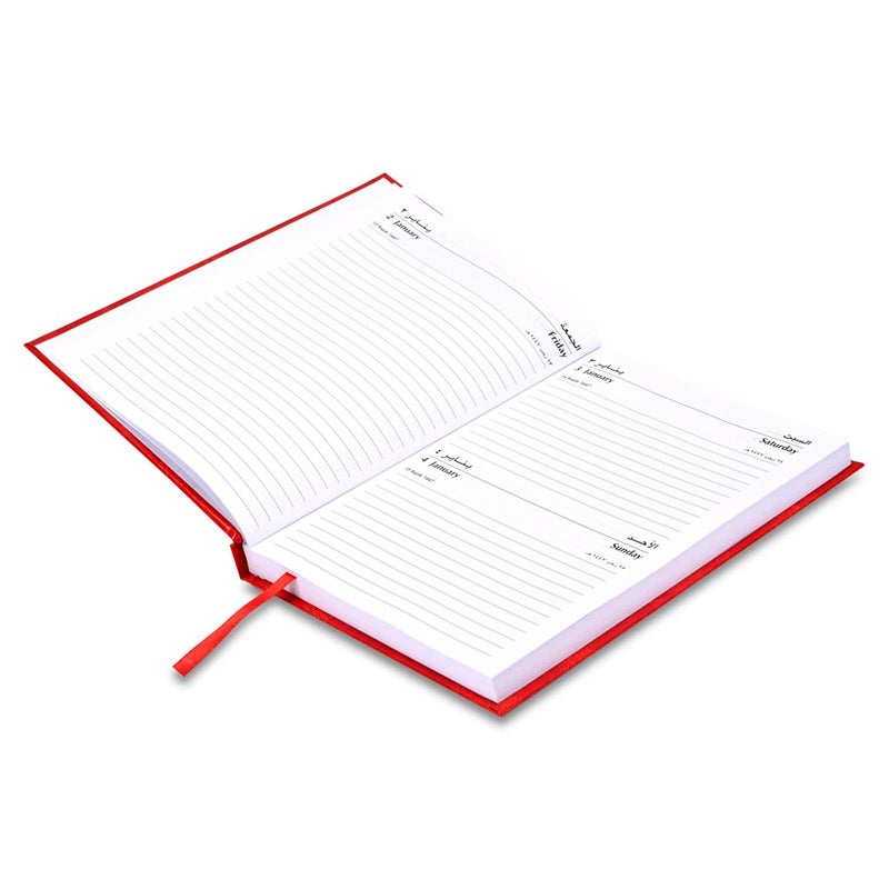 FIS 2026 Diary, A5 Size 148x210mm, 1 Side Padded Vinyl Cover, 1 Day a Page with Saturday & Sunday Combined, Arabic/English, 60gsm White Paper, Red Cover-FSDI92AEN26RE - Image 3