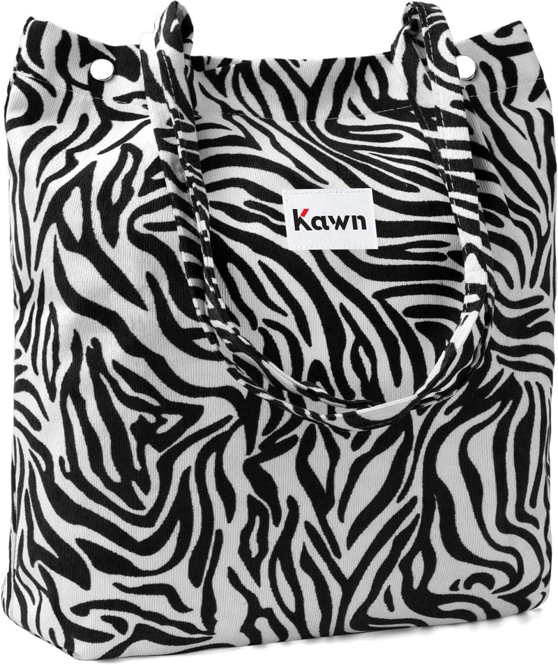 Kawn ® Women Corduroy Tote Bag Canvas Shoulder Purse Reusable Shopping Bag Grocery Bag Large Capacity Washable Handbag Girls Shoulder Bag with Inner Pocket For Daily Use Work Travel - Image 1