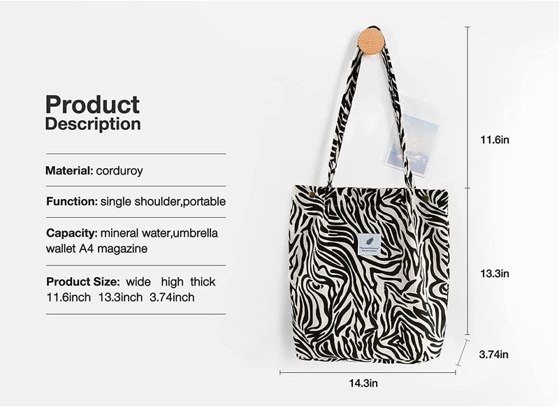 Kawn ® Women Corduroy Tote Bag Canvas Shoulder Purse Reusable Shopping Bag Grocery Bag Large Capacity Washable Handbag Girls Shoulder Bag with Inner Pocket For Daily Use Work Travel - Image 4