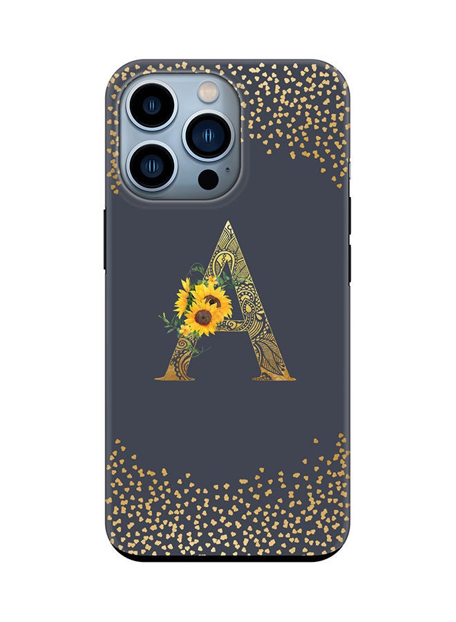 Stylizedd Monogram Tough Cover for Apple iPhone 13 Pro Case Custom Initials Letter Floral Mandala Pattern Tough Pro Dual Layer hybrid PC inner TPU protection Alphabet- A (Grey) - Image 1