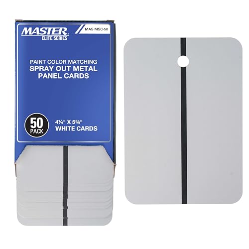 Master Airbrush Master Elite Paint Color Matching Spray Out Metal Panel Cards (Pack of 50, White) - Black Strip for Coating Coverage Test, Sheen, Metallic Flow - Check Color Match Accuracy - Automotive Refinishing - Image 1
