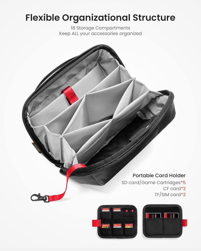 tomtoc Electronic Organizer Accessory Pouch for MacBook Charger, Cables, Power Bank, Hard Drive, Cords, Water-resistant Storage Bag with Removable Card Slots for USB Adapter, Memory Card, Black - Image 2