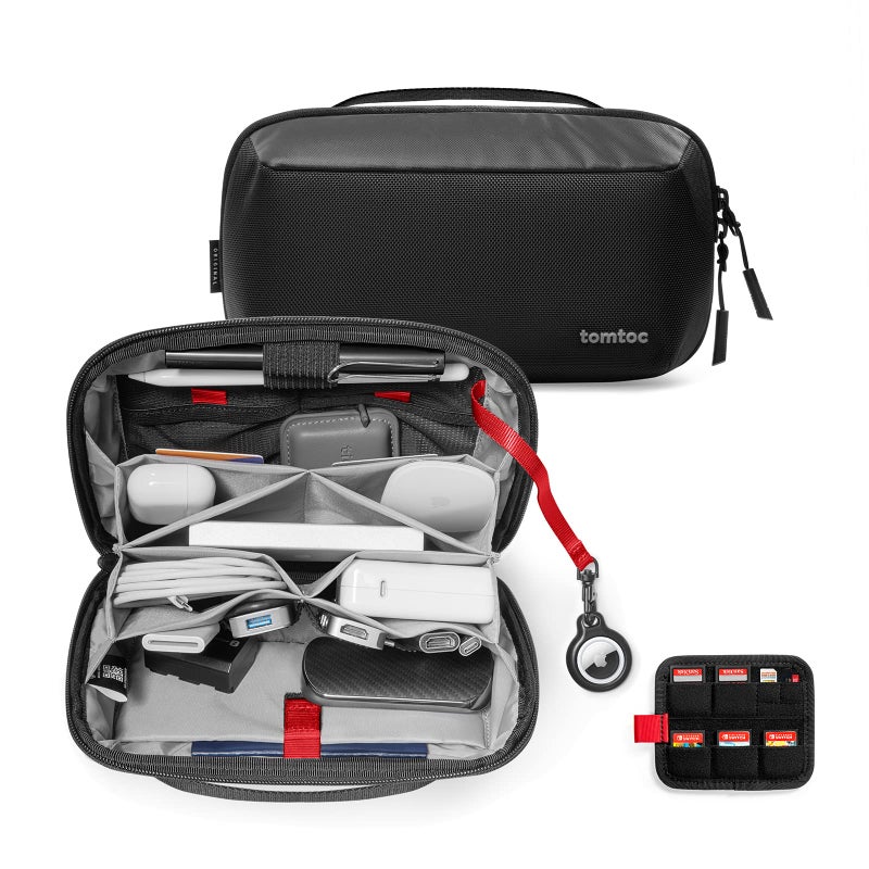 tomtoc Electronic Organizer Accessory Pouch for MacBook Charger, Cables, Power Bank, Hard Drive, Cords, Water-resistant Storage Bag with Removable Card Slots for USB Adapter, Memory Card, Black - Image 1