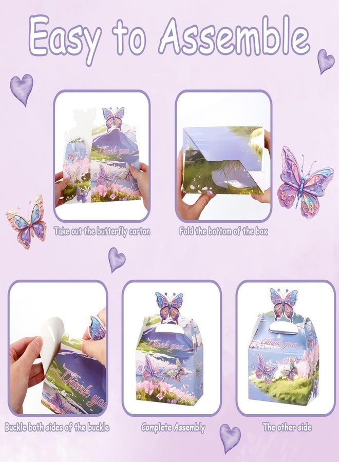 KBDHYY 24Pcs Butterfly Party Favor Treat Box, Butterfly Floral Candy Goodie Gable Box, Purple Butterfly Thank You Paper Gift Box for Birthday Wedding Baby Shower Decorations Packaging Supplies (Purple) - Image 3