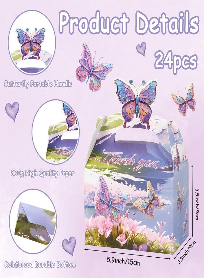 KBDHYY 24Pcs Butterfly Party Favor Treat Box, Butterfly Floral Candy Goodie Gable Box, Purple Butterfly Thank You Paper Gift Box for Birthday Wedding Baby Shower Decorations Packaging Supplies (Purple) - Image 2