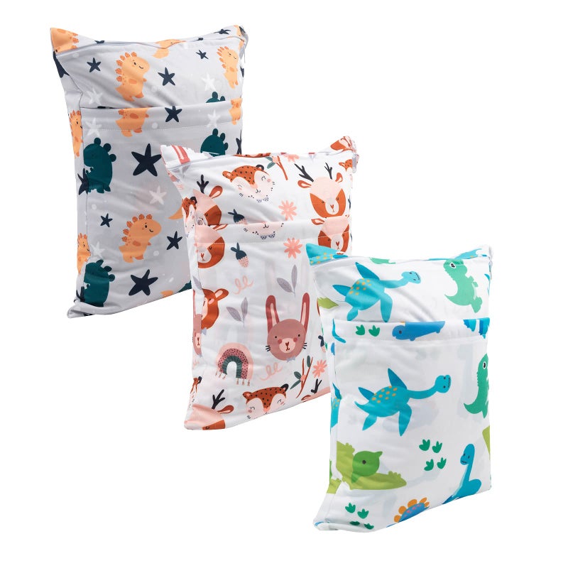 babygoal Wet Dry Bags for Baby Cloth Diapers, Washable Travel Bags, Beach, Pool, Gym Bag for Swimsuits & Wet Clothes with Two Zippered Pockets 3 Pack, 3LN23 - Image 4