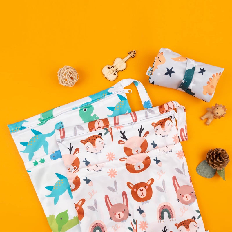 babygoal Wet Dry Bags for Baby Cloth Diapers, Washable Travel Bags, Beach, Pool, Gym Bag for Swimsuits & Wet Clothes with Two Zippered Pockets 3 Pack, 3LN23 - Image 2