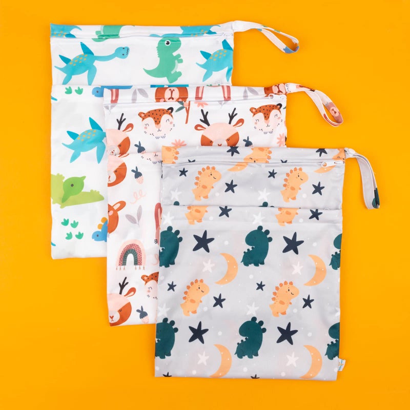 babygoal Wet Dry Bags for Baby Cloth Diapers, Washable Travel Bags, Beach, Pool, Gym Bag for Swimsuits & Wet Clothes with Two Zippered Pockets 3 Pack, 3LN23 - Image 3