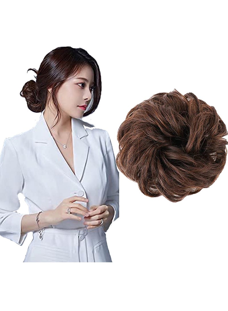 إستيل كعكة شعر فوضوية مع شريط مطاطي مرن وصلات شعر على شكل ذيل حصان أوبدو شينيون دونات على شكل ذيل حصان، شعر صناعي أشعث للنساء (اللون بدون بني فاتح 4M30) - Image 2