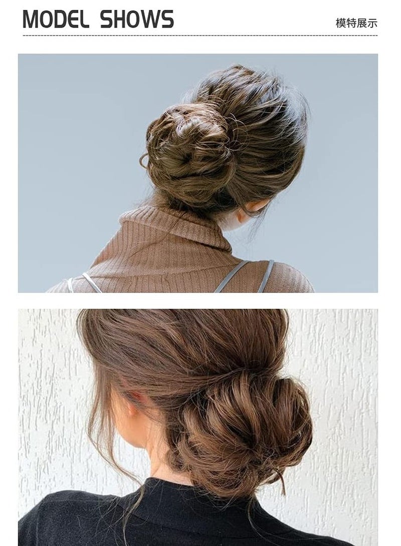 إستيل كعكة شعر فوضوية مع شريط مطاطي مرن وصلات شعر على شكل ذيل حصان أوبدو شينيون دونات على شكل ذيل حصان، شعر صناعي أشعث للنساء (اللون بدون بني فاتح 4M30) - Image 3