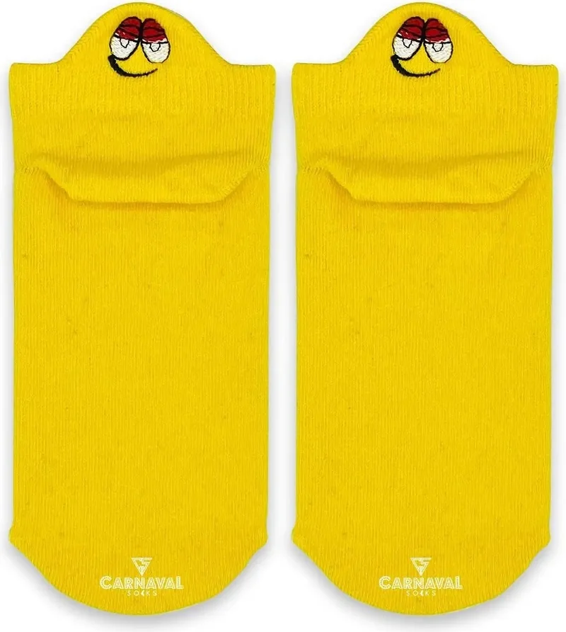 Carnaval Socks Embroidered Yellow Emoji Patterned Colorful Socks