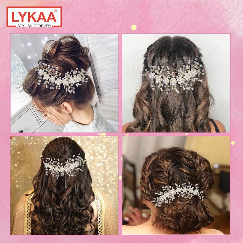 LYKAA Artificial Flowers & Pearl Style Juda Bun Party & Wedding Hair Accessories - Floral Bridal Brooch and Hair Pins - Veni, Tiara, Hair Pin, Juda Pin For Women's & Girls - Pack Of 1 (Golden) - Image 4