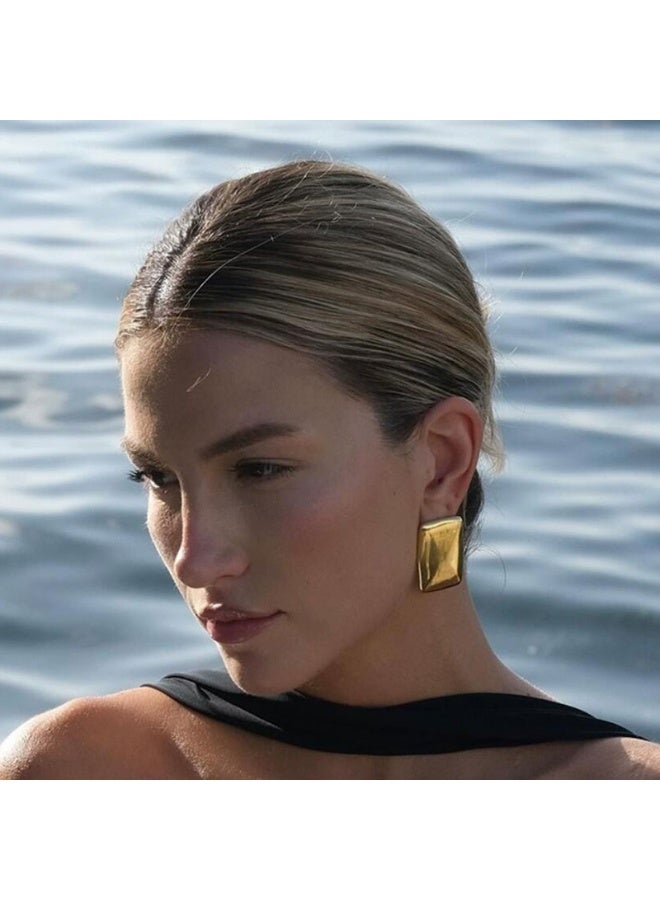 Ucanbe Geometric Square Copper Gold-Plated Earrings – Fashion Gold Light Luxury Ear Accessories - Image 2