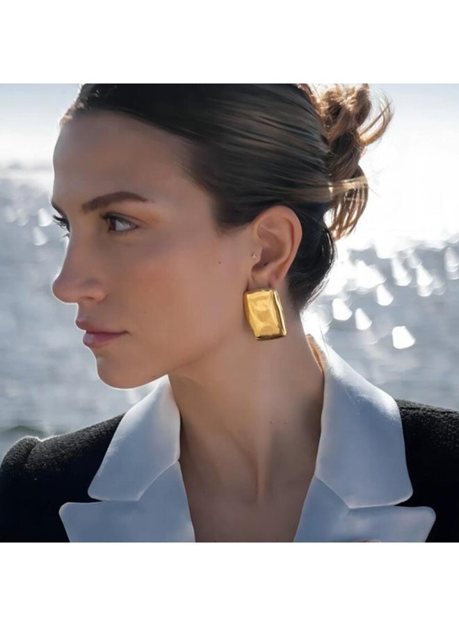 Ucanbe Geometric Square Copper Gold-Plated Earrings – Fashion Gold Light Luxury Ear Accessories - Image 1