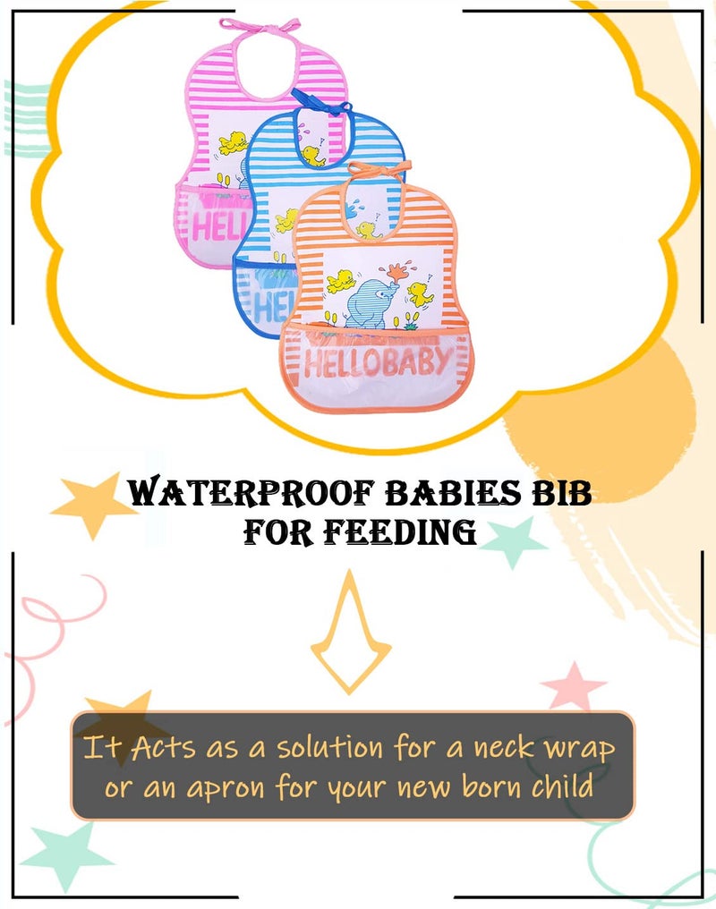 BTfash Babies Soft Button Bib for Feeding | Waterproof Bib for New Born | Washable Feeding Aprons for Infants & Toddlers | Reusable, Comfortable & Ideal for Mealtime | Gentle on Skin (Assorted_PO3) - Image 5