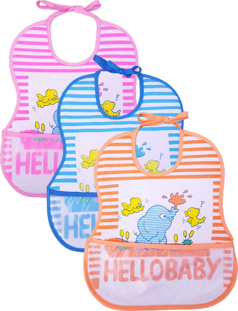 BTfash Babies Soft Button Bib for Feeding | Waterproof Bib for New Born | Washable Feeding Aprons for Infants & Toddlers | Reusable, Comfortable & Ideal for Mealtime | Gentle on Skin (Assorted_PO3) - Image 1